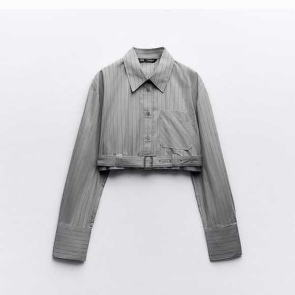 New Zara Striped Crop Shirt Jacket with Belt Bloggers Fave XXL NWT - Picture 4 of 6